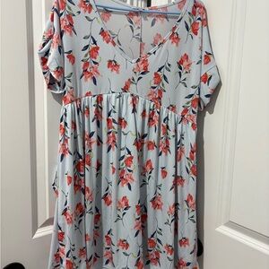 Floral Mini Babydoll Dress in Blue and Red